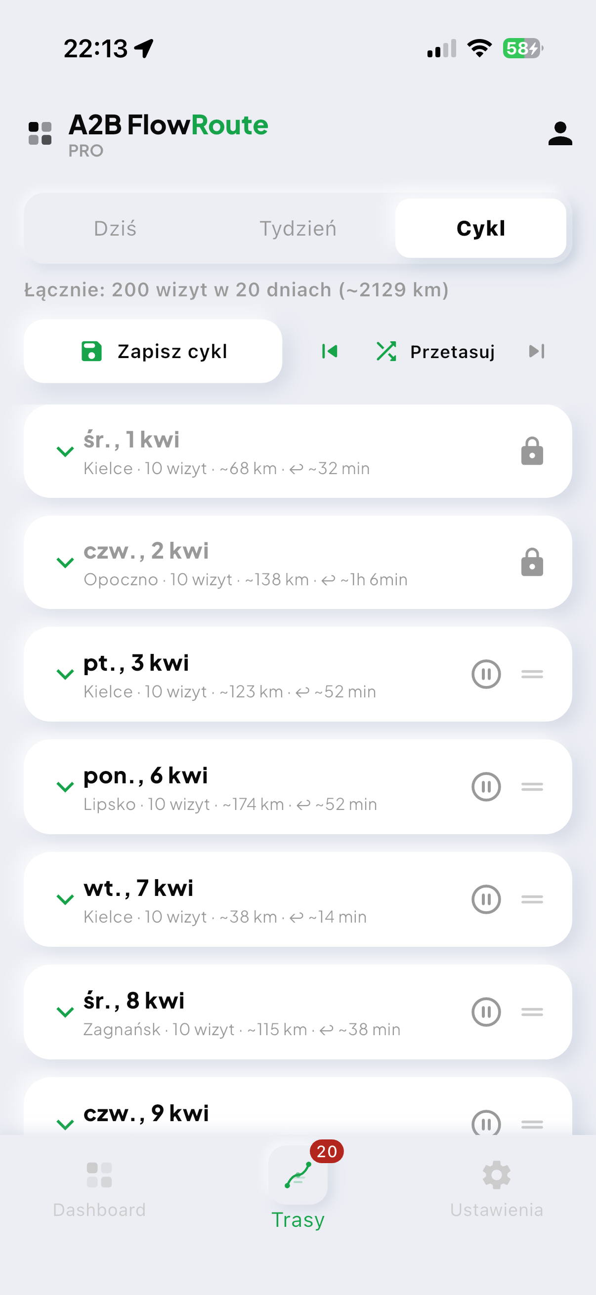 Wygenerowany cykl tras